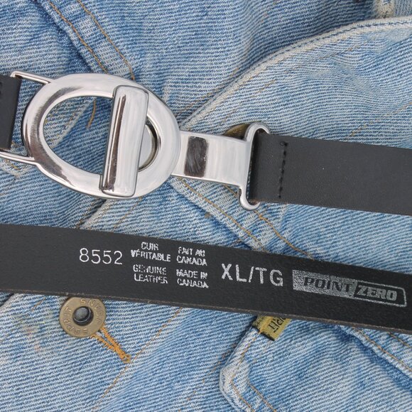 90s Point Zero Black Genuine Leather Silver Clasp Belt Made in Canada XL 38" - Picture 5 of 5